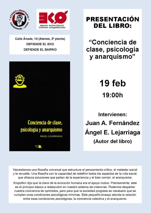 Presentación del libro: «Conciencia de clase, psicología y anarquismo»
