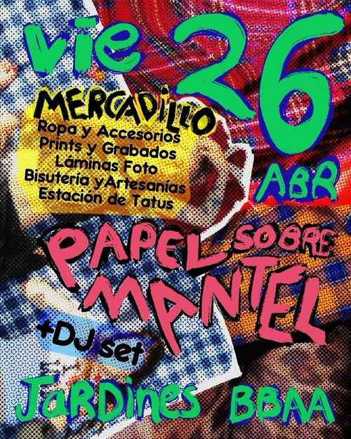 Mercadillo papel sobre mantel en BBAA