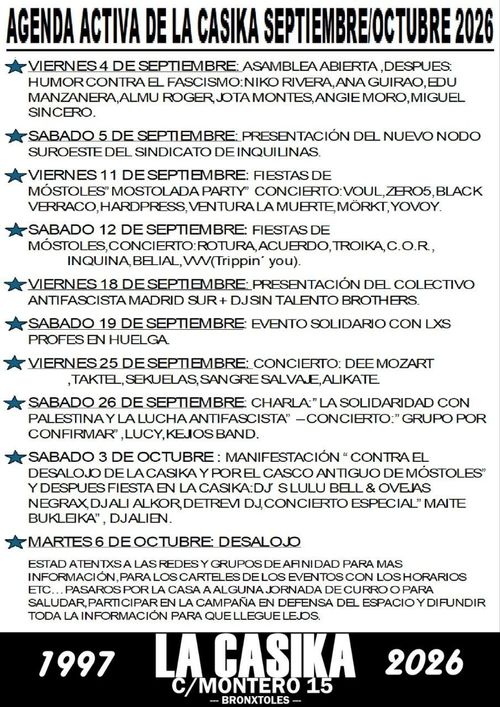 Agenda activa de la Casika para septiembre y octubre