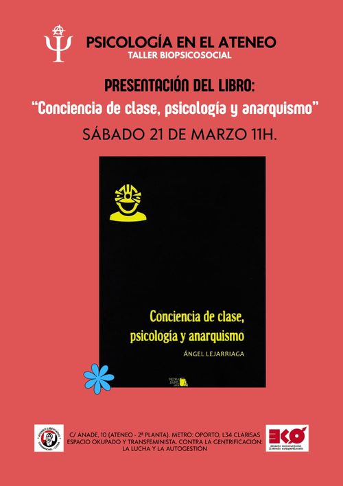 PSICOLOGÍA EN EL ATENEO. Presentación del libro «Conciencia de clase, psicología y anarquismo»