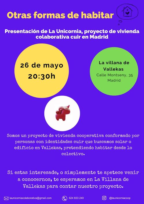 Presentación de La  Unicornia, proyecto de vivienda colaborativa cuir